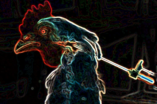 an animatronic chicken